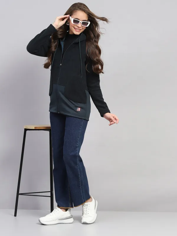 Rock.it Women Green Solid Hooded Full Sleeve Sweatshirt sold by Monte Carlo