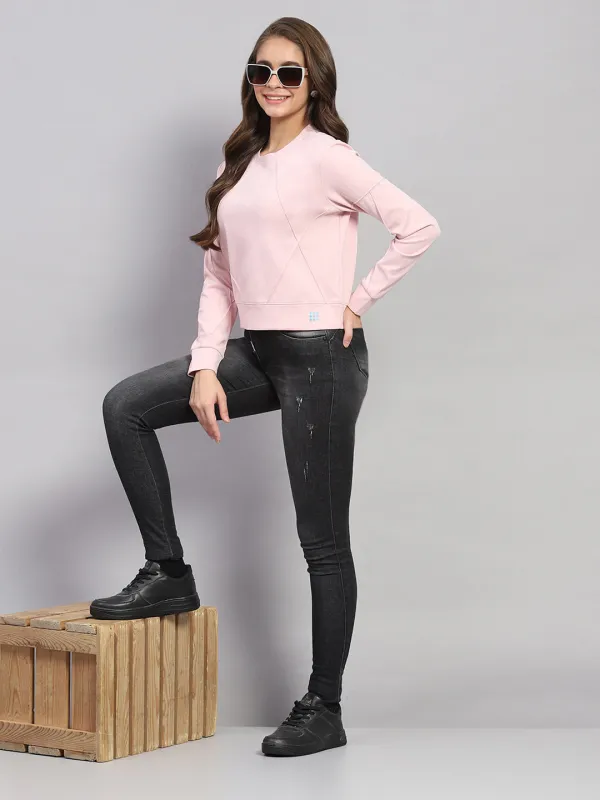 Rock.it Women Pink Solid Round Neck Full Sleeve Sweatshirt sold by Monte Carlo