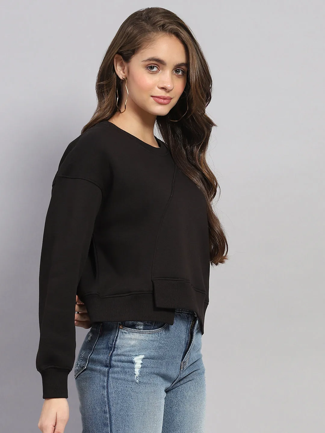 Rock.it Women Black Printed Round Neck Full Sleeve Sweatshirt sold by Monte Carlo product image thumbnail 4