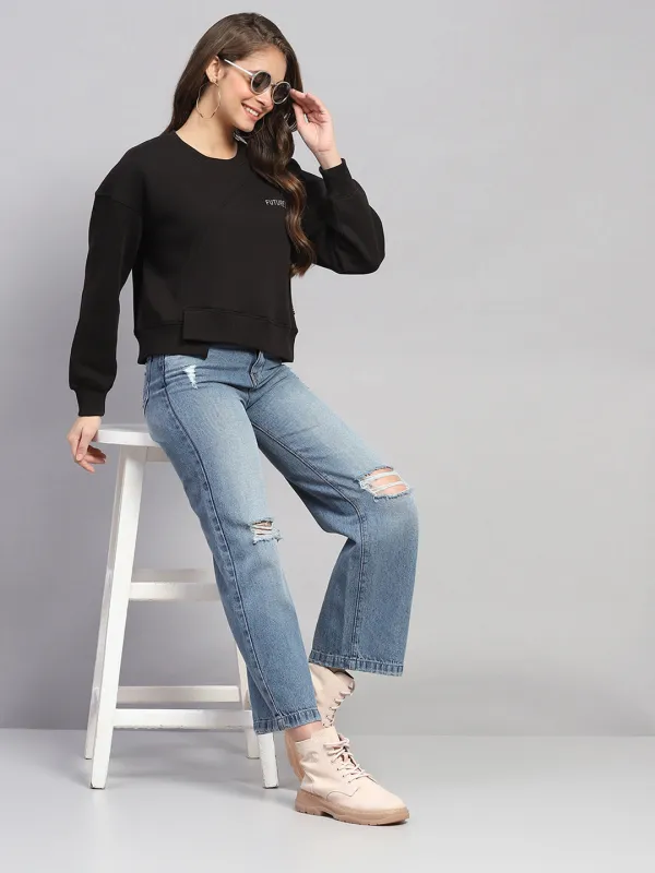 Rock.it Women Black Printed Round Neck Full Sleeve Sweatshirt sold by Monte Carlo