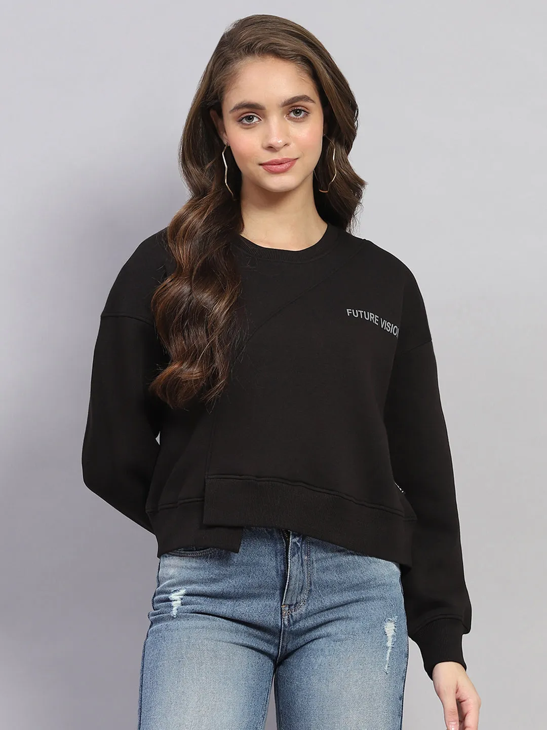 Rock.it Women Black Printed Round Neck Full Sleeve Sweatshirt sold by Monte Carlo product image thumbnail 2