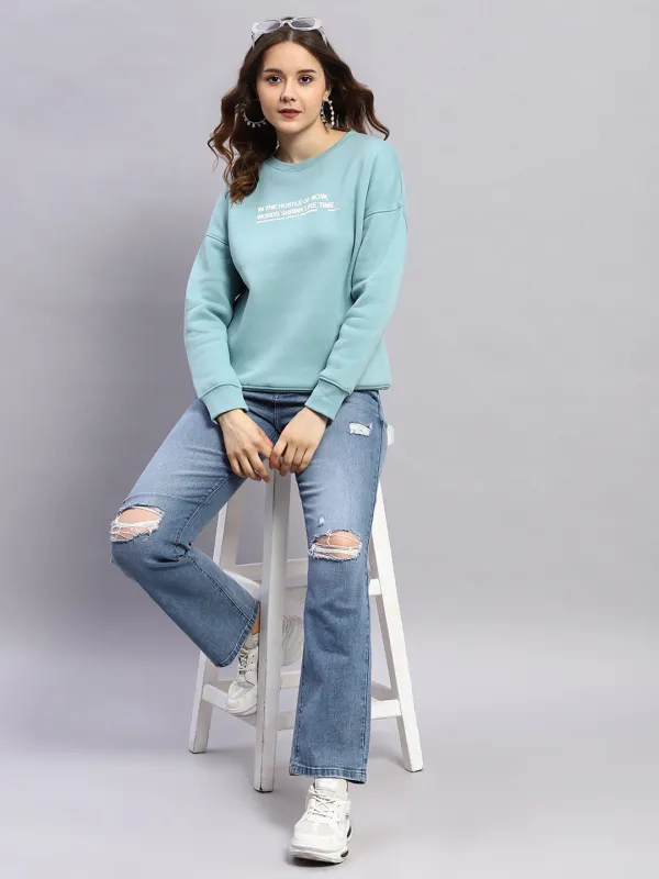Rock.it Women Blue Printed Round Neck Full Sleeve Sweatshirt sold by Monte Carlo