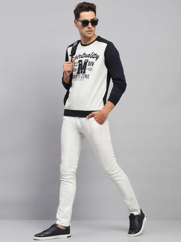 Men Navy Blue Printed Round Neck Full Sleeve T-Shirt made by Monte Carlo