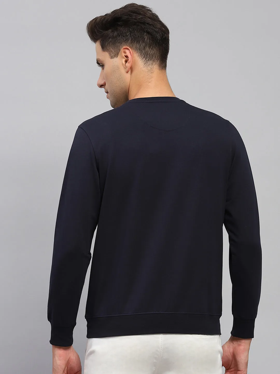 Men Navy Blue Printed Round Neck Full Sleeve T-Shirt sold by Monte Carlo product image thumbnail 5