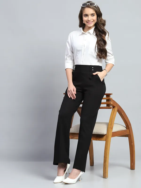 Women Black Solid Regular Fit Trouser sold by Monte Carlo