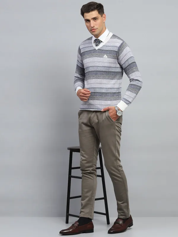 Men Multicolor Check V Neck Full Sleeve Pullover made by Monte Carlo