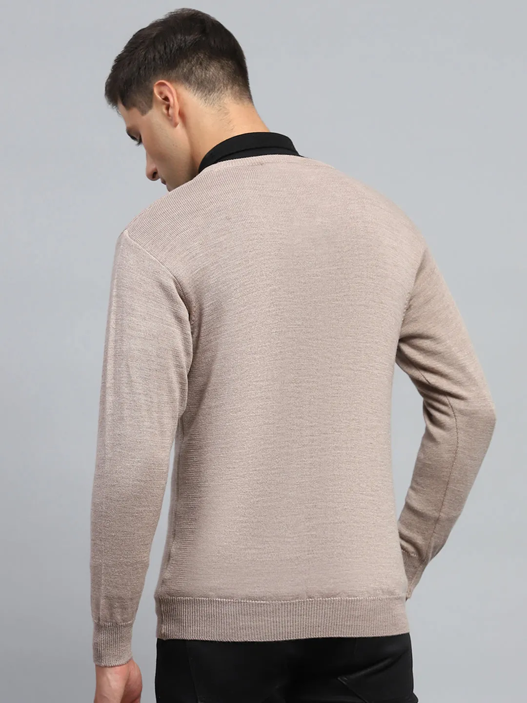 Men Beige Solid V Neck Full Sleeve Pullover sold by Monte Carlo product image thumbnail 5