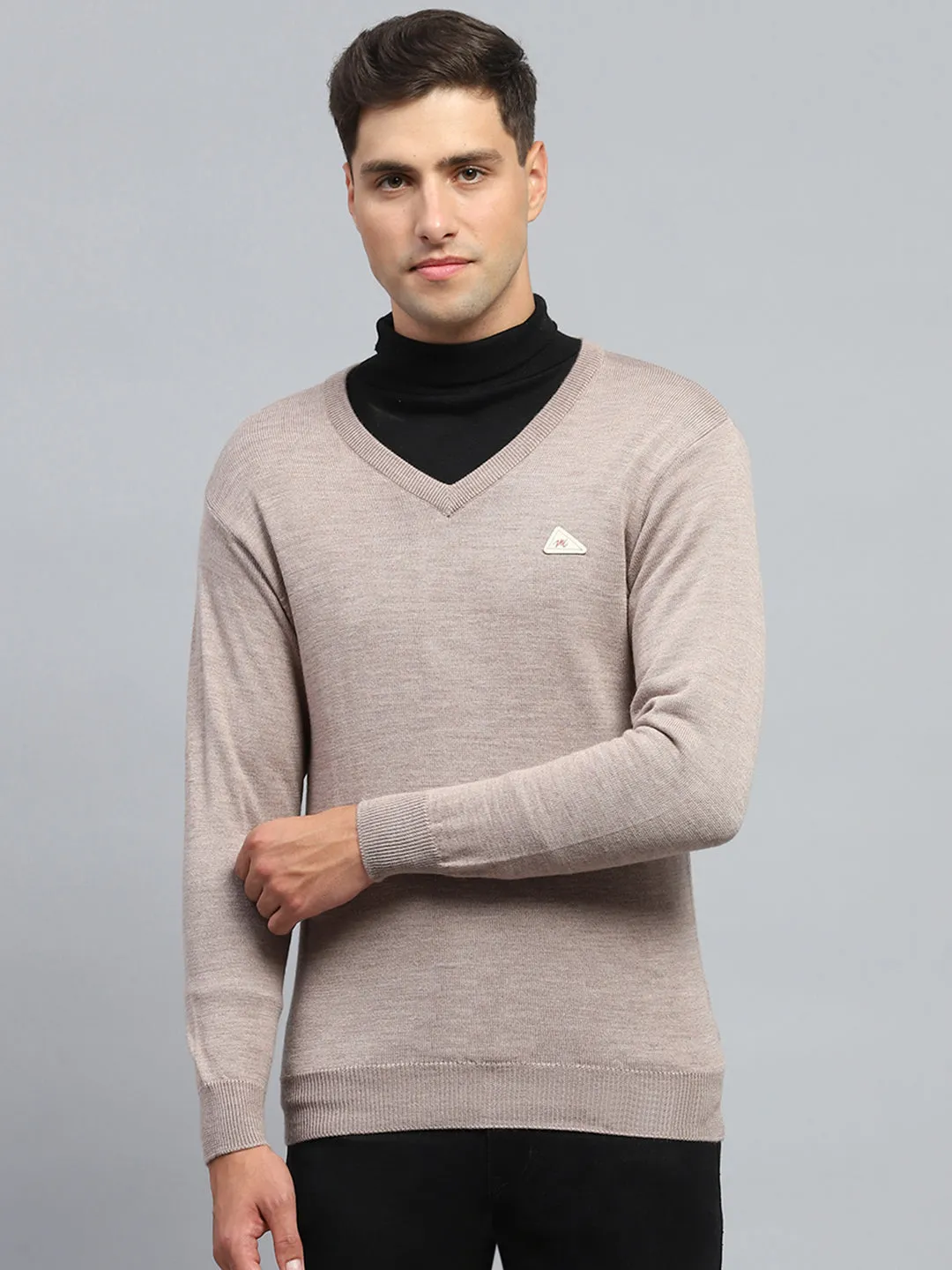 Men Beige Solid V Neck Full Sleeve Pullover sold by Monte Carlo product image thumbnail 2