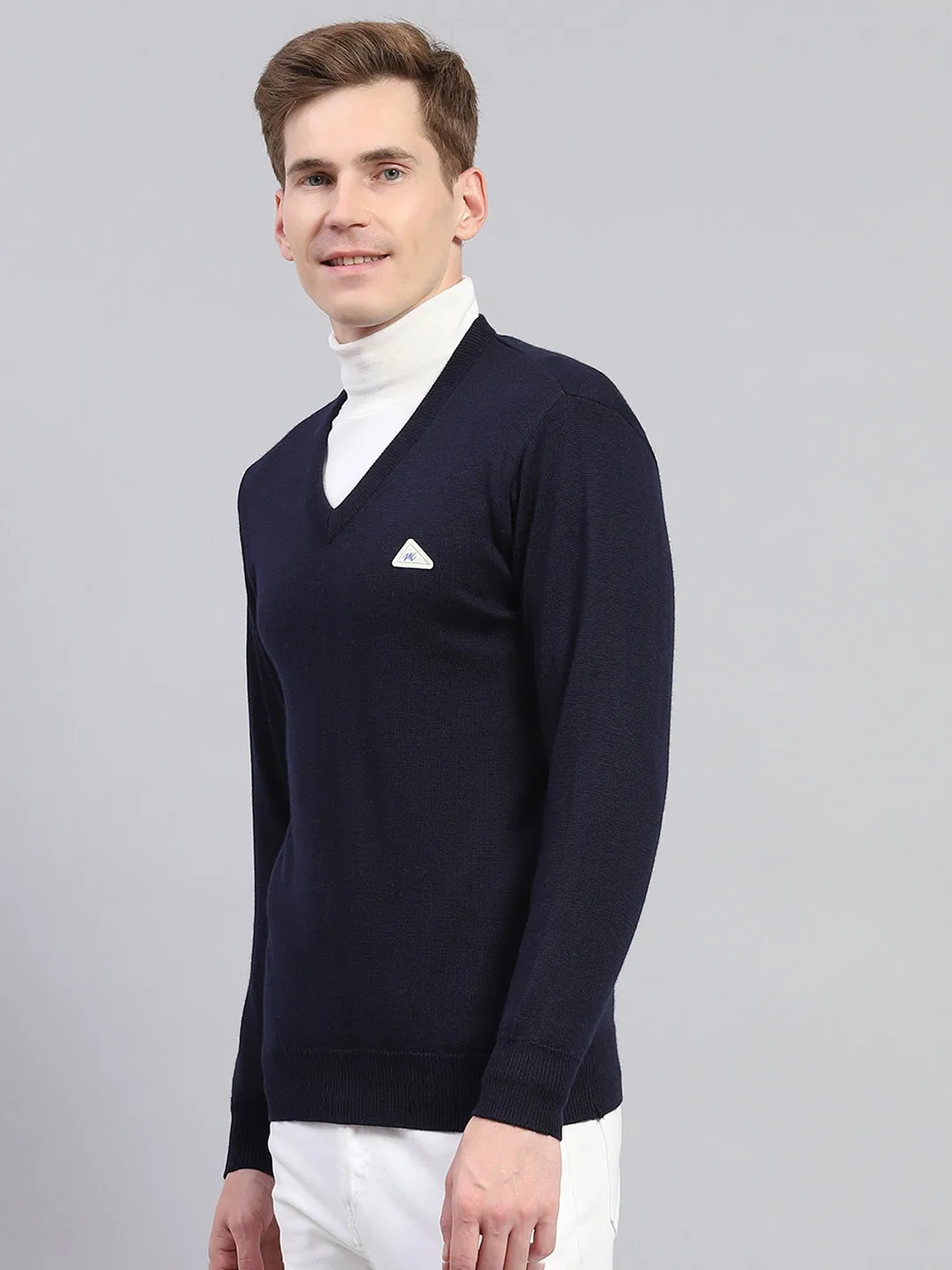 Men Navy Blue Solid V Neck Full Sleeve Pullover sold by Monte Carlo product image thumbnail 3