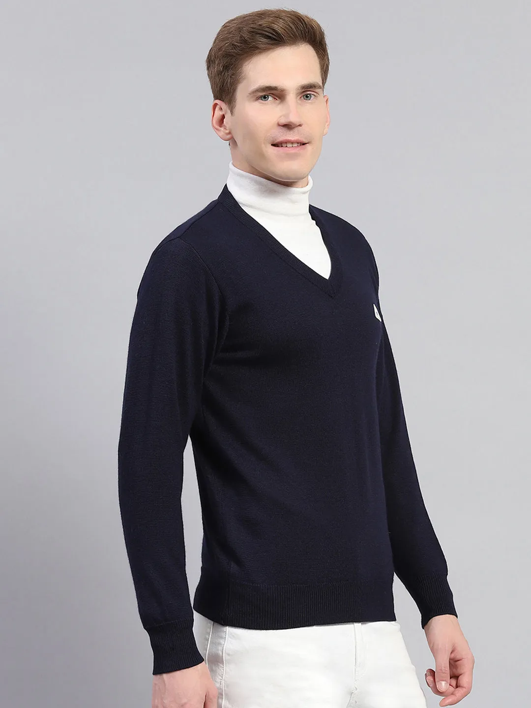 Men Navy Blue Solid V Neck Full Sleeve Pullover sold by Monte Carlo product image thumbnail 4