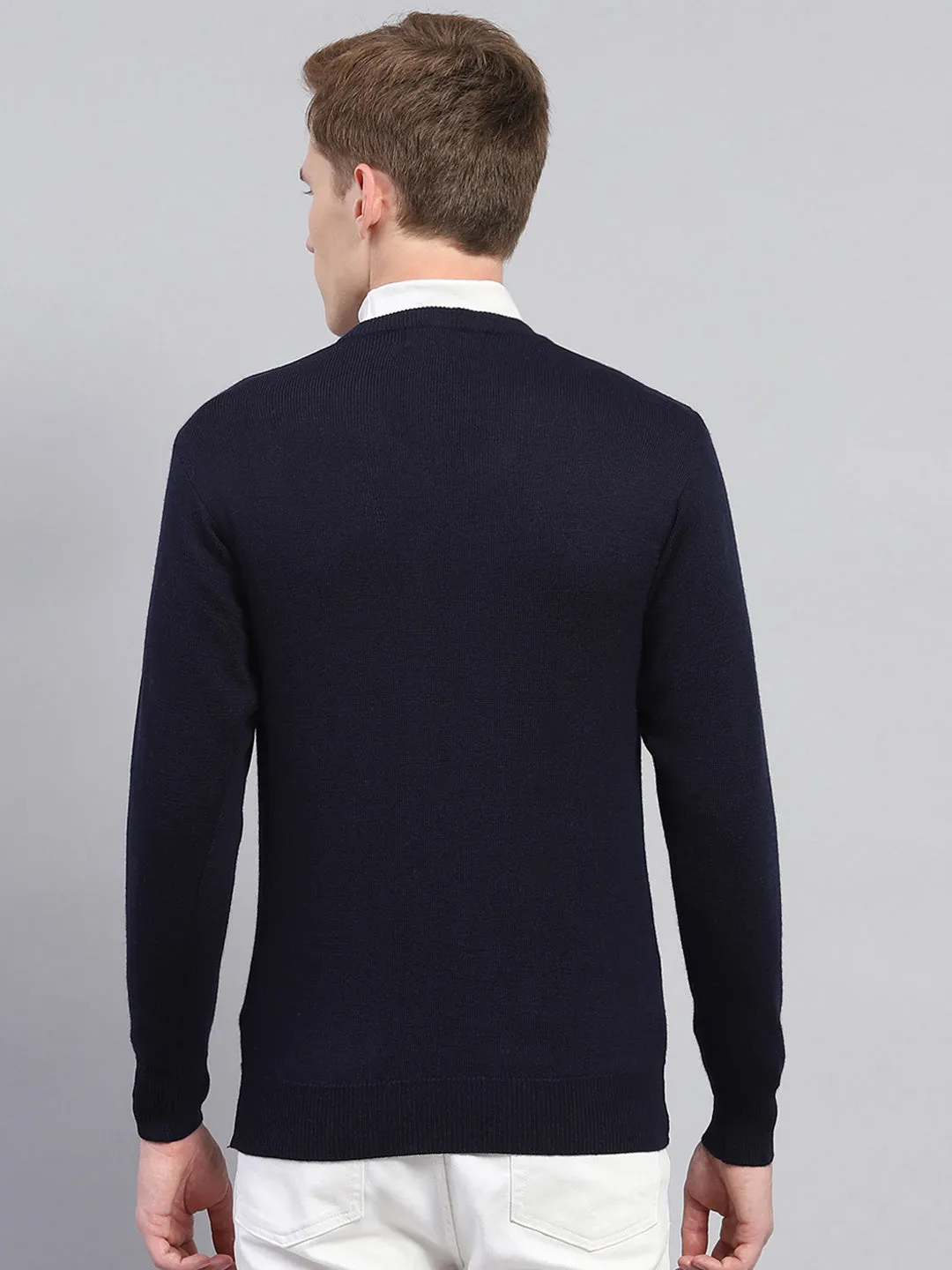 Men Navy Blue Solid V Neck Full Sleeve Pullover sold by Monte Carlo product image thumbnail 5