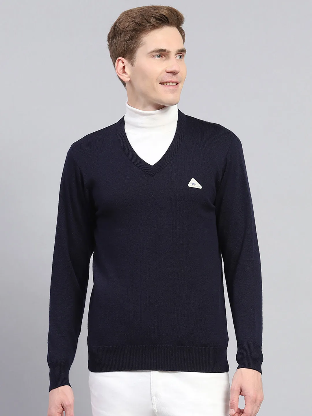 Men Navy Blue Solid V Neck Full Sleeve Pullover sold by Monte Carlo product image thumbnail 2