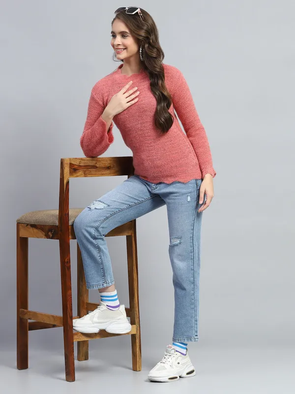 Women Pink Solid Round Neck Full Sleeve Winter Top sold by Monte Carlo