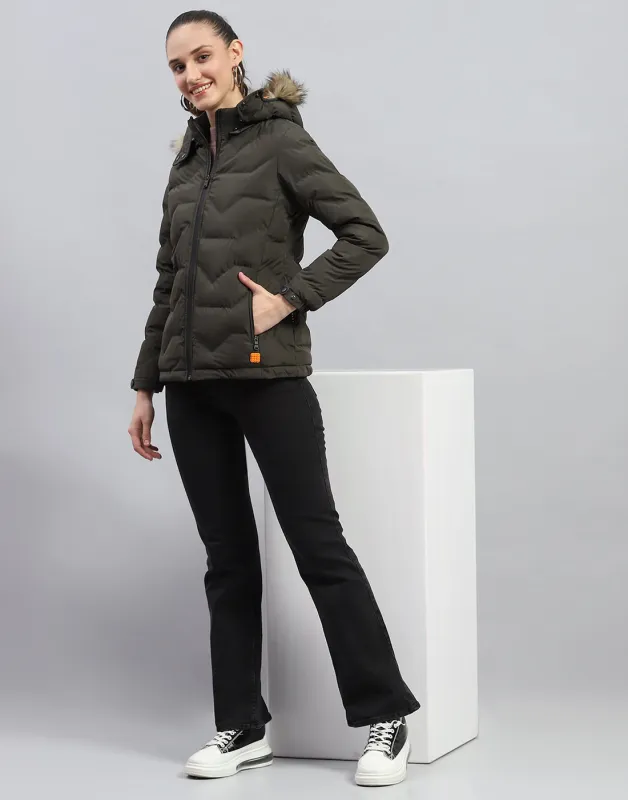 Rock.it Women Olive Solid Hooded Full Sleeve Heating Jacket sold by Monte Carlo