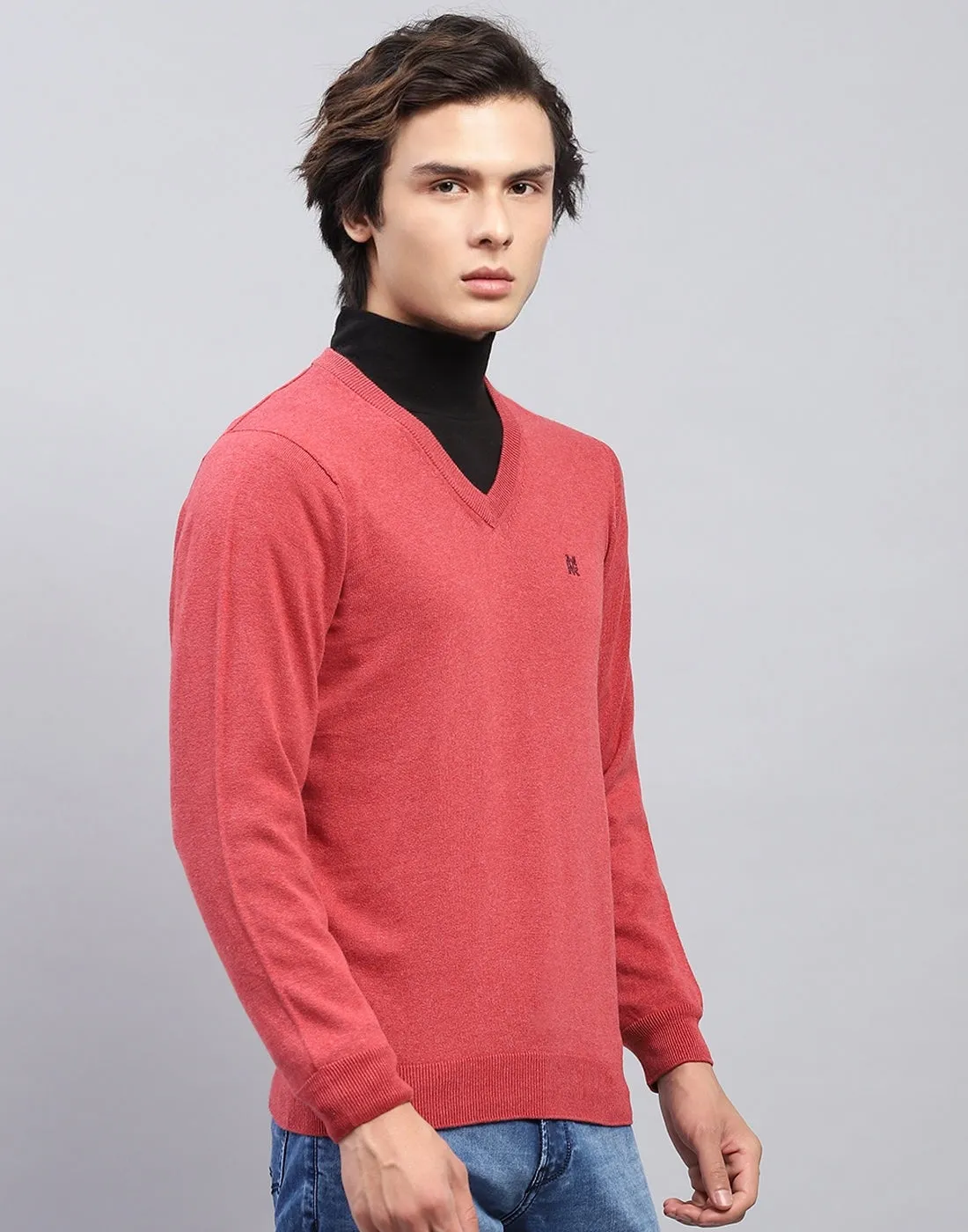 Men Pink Solid V Neck Full Sleeve Pullover sold by Monte Carlo product image thumbnail 4