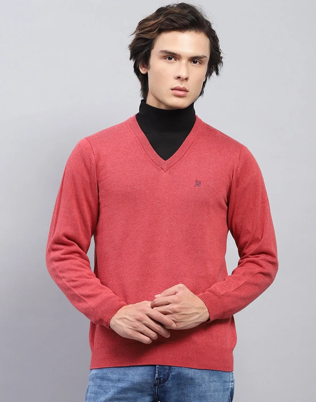 Men Pink Solid V Neck Full Sleeve Pullover sold by Monte Carlo product image thumbnail 2