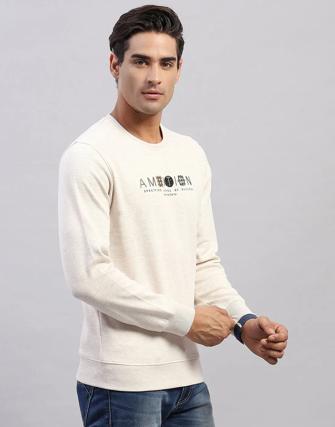 Men Beige Printed Round Neck Full Sleeve Winter T-Shirt sold by Monte Carlo product image thumbnail 4