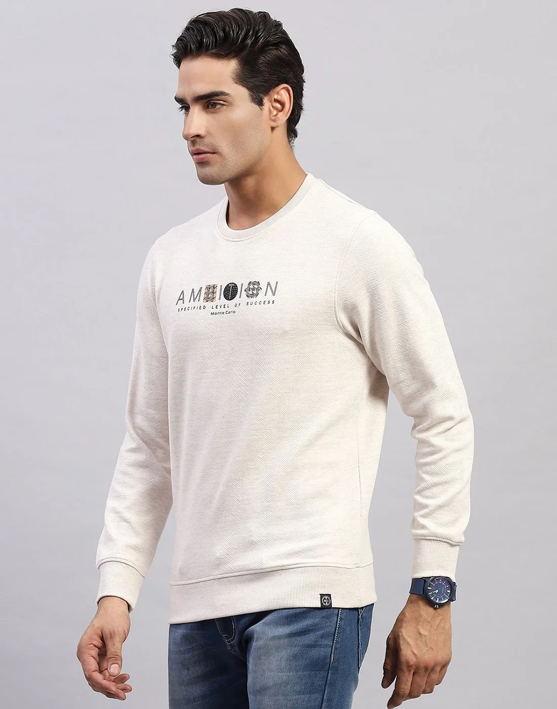 Men Beige Printed Round Neck Full Sleeve Winter T-Shirt sold by Monte Carlo product image thumbnail 3