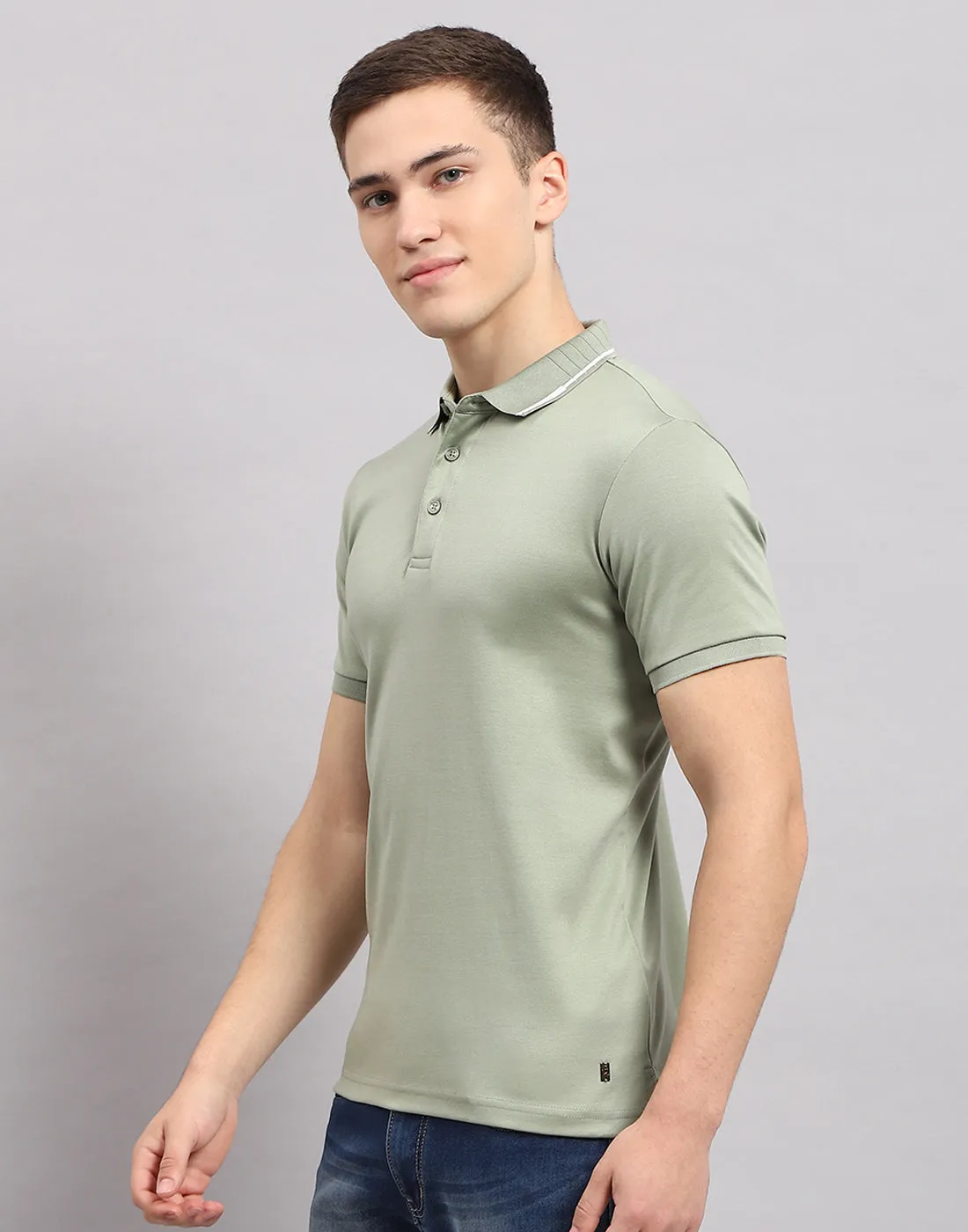 Men Olive Solid Polo Collar Half Sleeve T-Shirt sold by Monte Carlo product image thumbnail 3