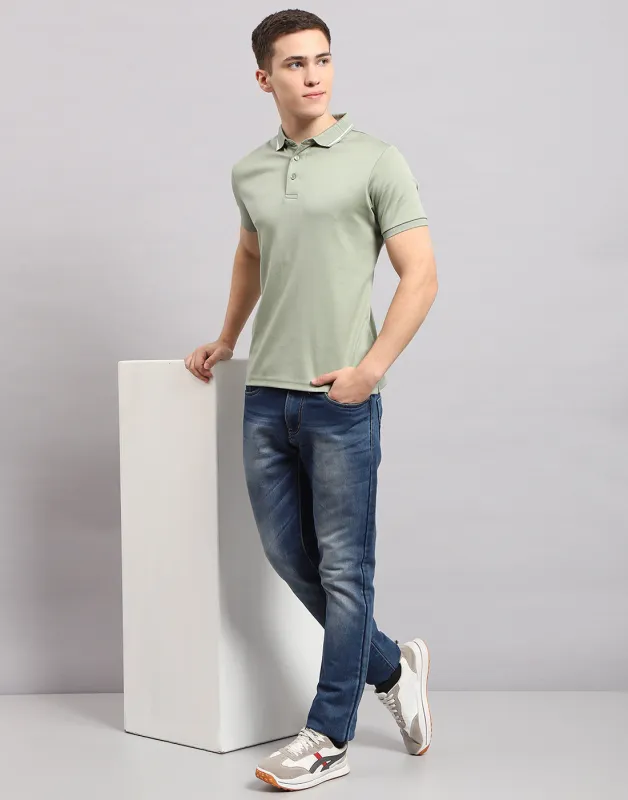 Men Olive Solid Polo Collar Half Sleeve T-Shirt made by Monte Carlo