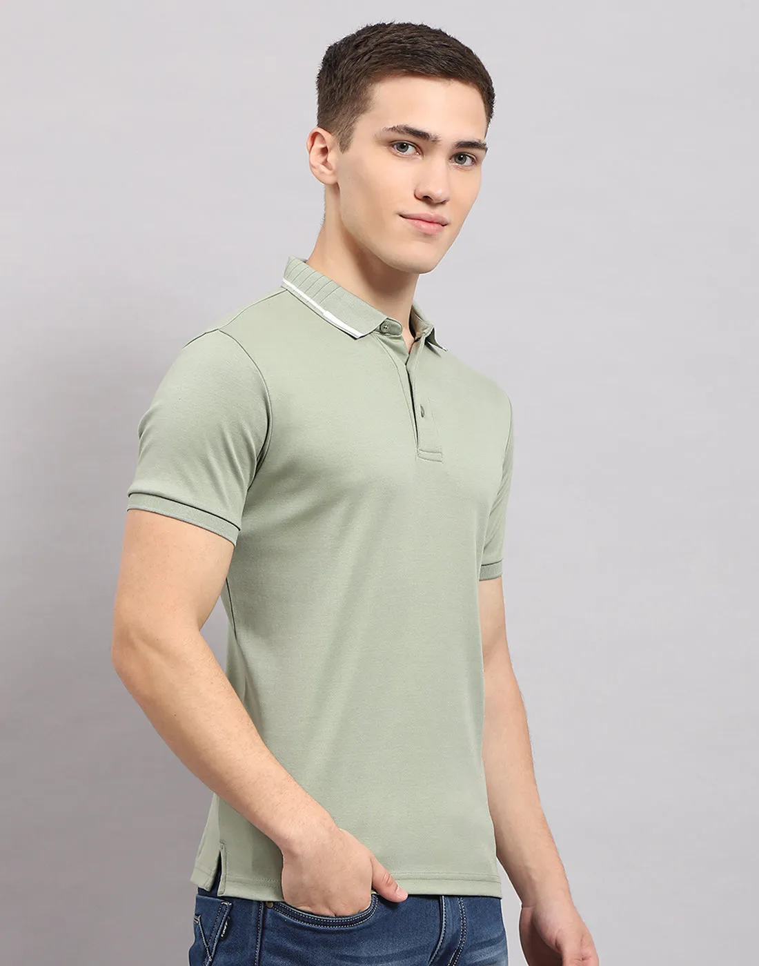 Men Olive Solid Polo Collar Half Sleeve T-Shirt sold by Monte Carlo product image thumbnail 4