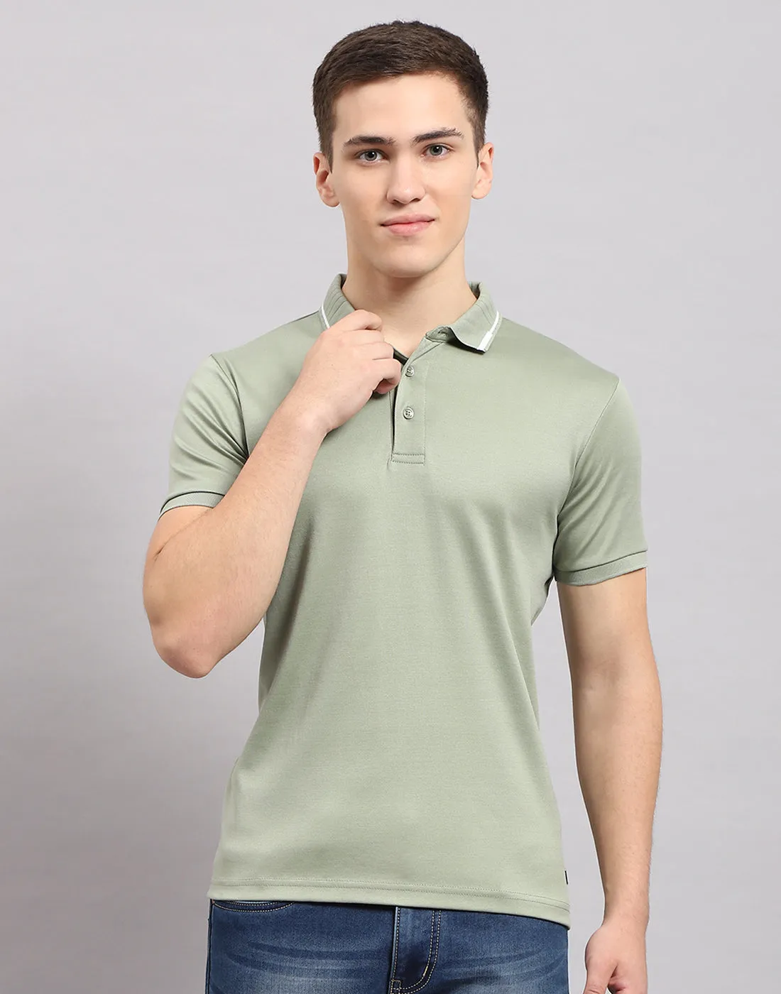 Men Olive Solid Polo Collar Half Sleeve T-Shirt sold by Monte Carlo product image thumbnail 2
