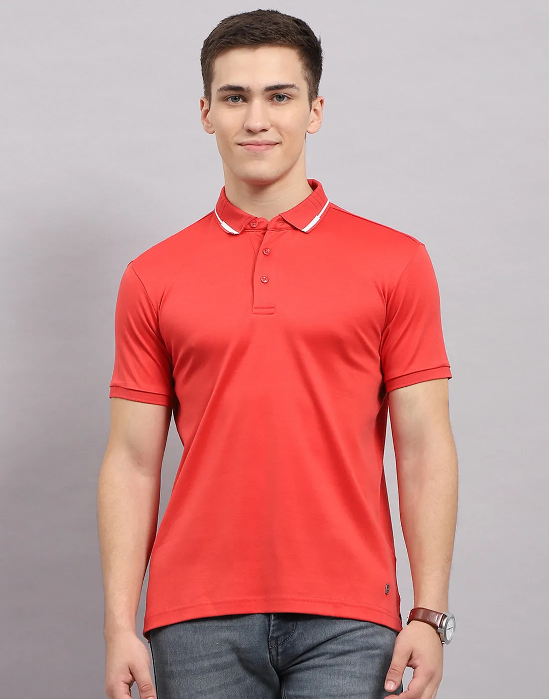 Men Coral Solid Polo Collar Half Sleeve T-Shirt sold by Monte Carlo product image thumbnail 2