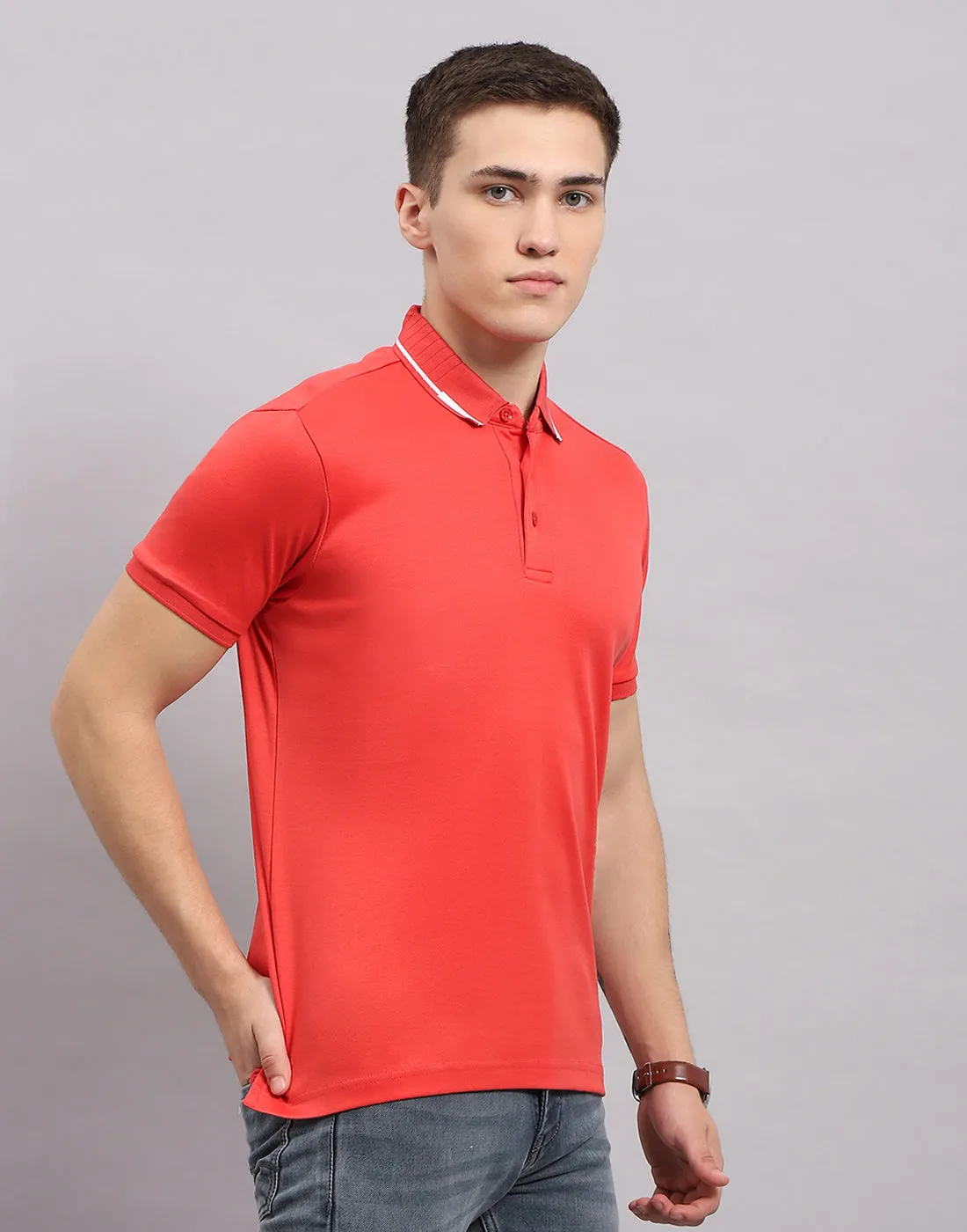 Men Coral Solid Polo Collar Half Sleeve T-Shirt sold by Monte Carlo product image thumbnail 4