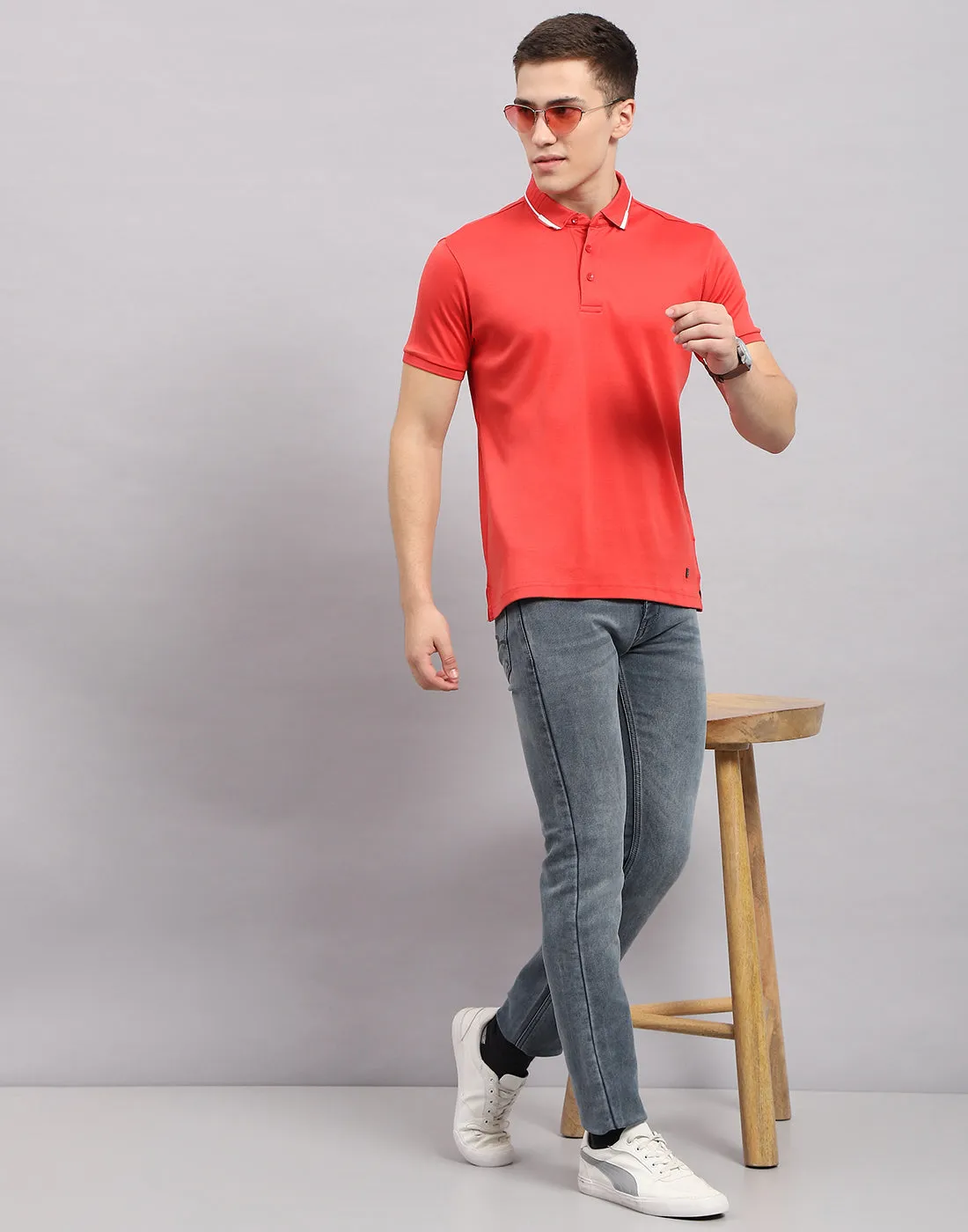 Men Coral Solid Polo Collar Half Sleeve T-Shirt sold by Monte Carlo