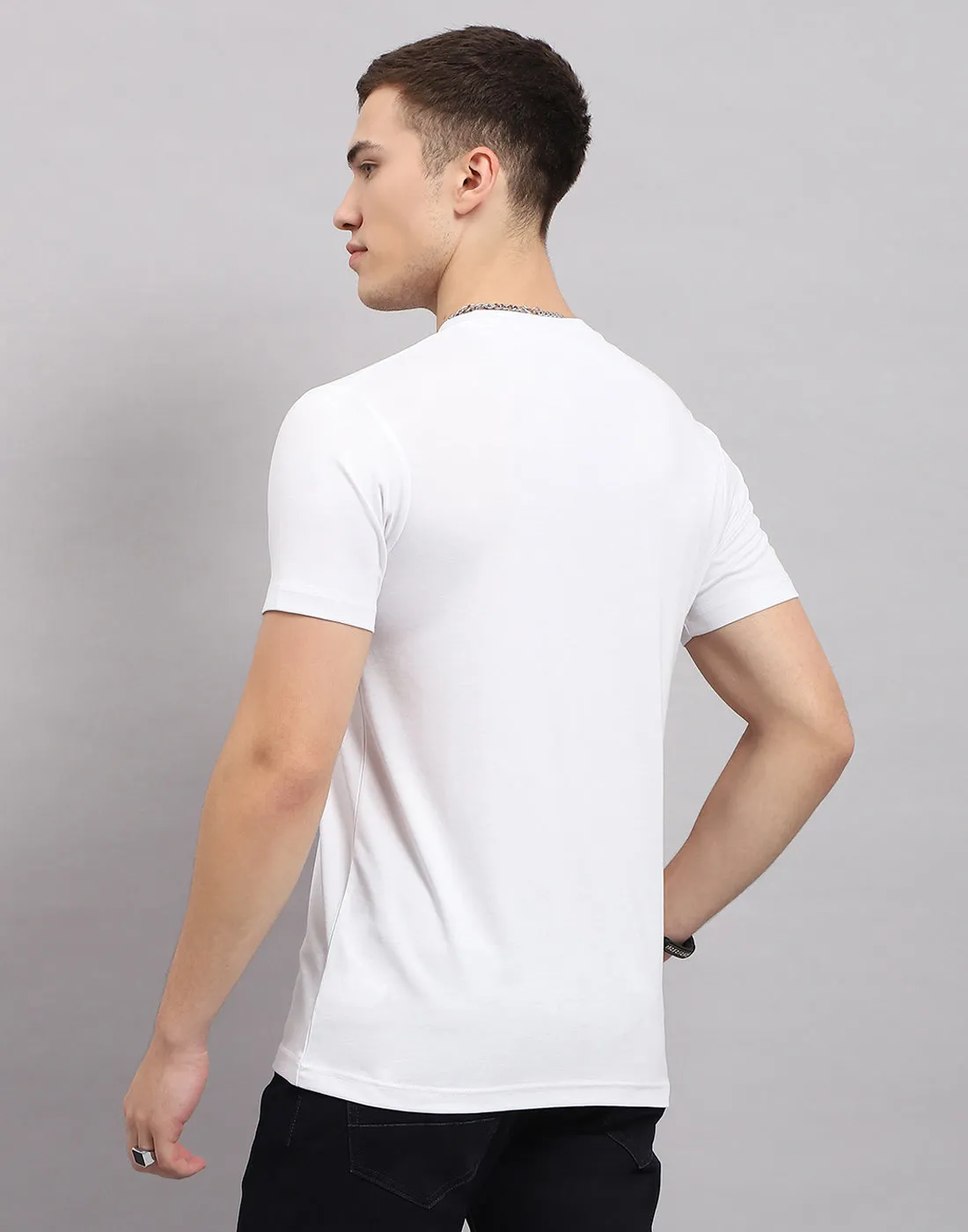 Men White Printed Round Neck Half Sleeve T-Shirt sold by Monte Carlo product image thumbnail 5