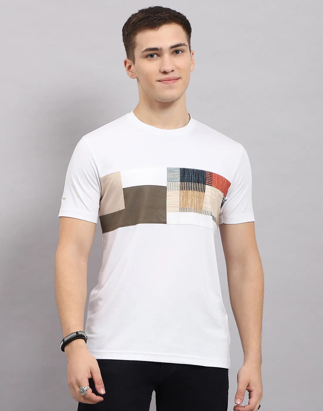 Men White Printed Round Neck Half Sleeve T-Shirt sold by Monte Carlo product image thumbnail 2