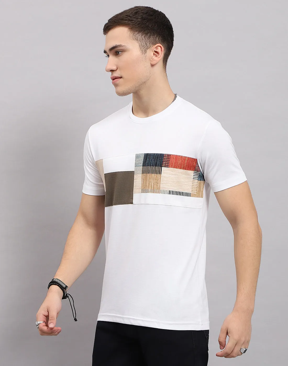 Men White Printed Round Neck Half Sleeve T-Shirt sold by Monte Carlo product image thumbnail 3