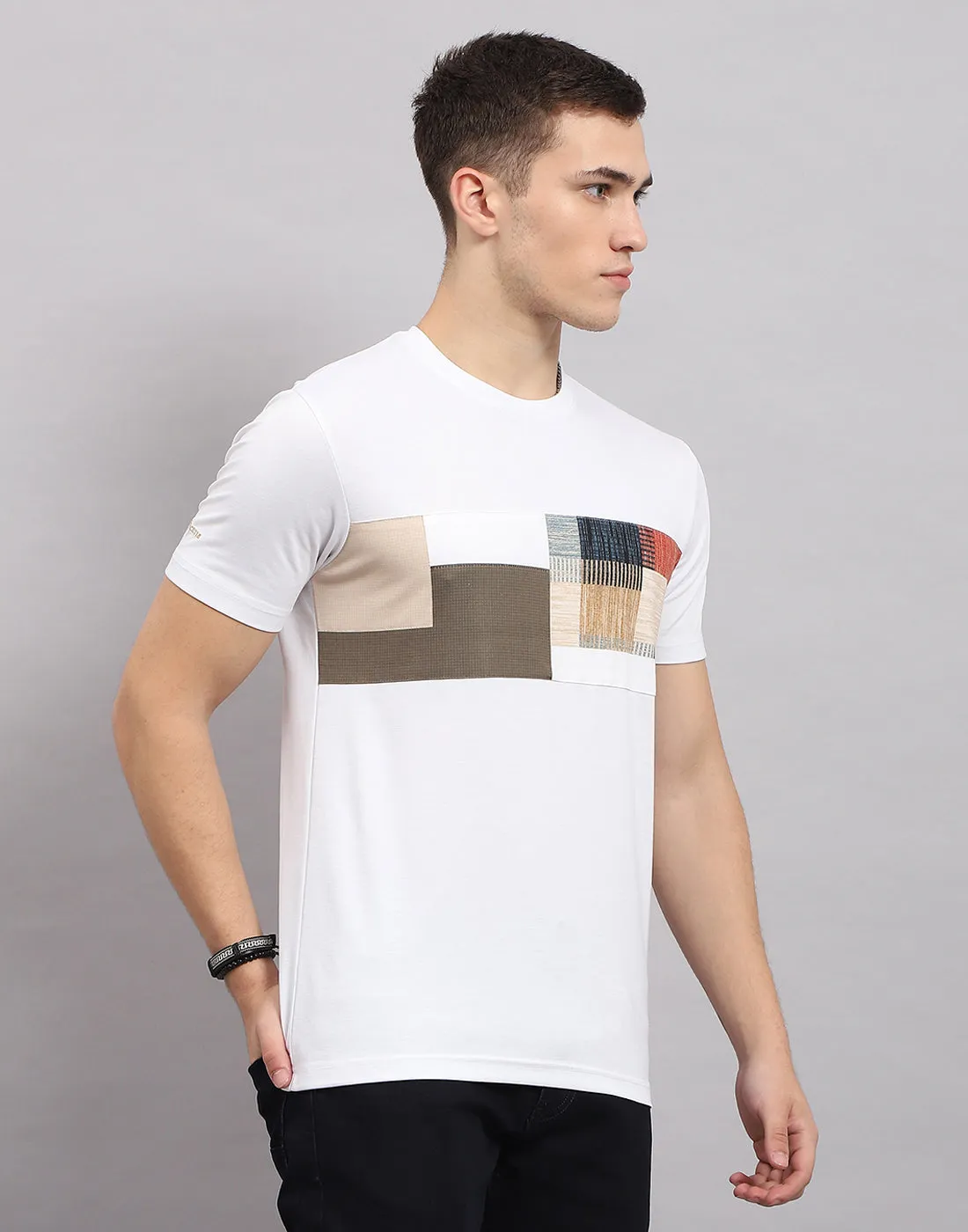 Men White Printed Round Neck Half Sleeve T-Shirt sold by Monte Carlo product image thumbnail 4