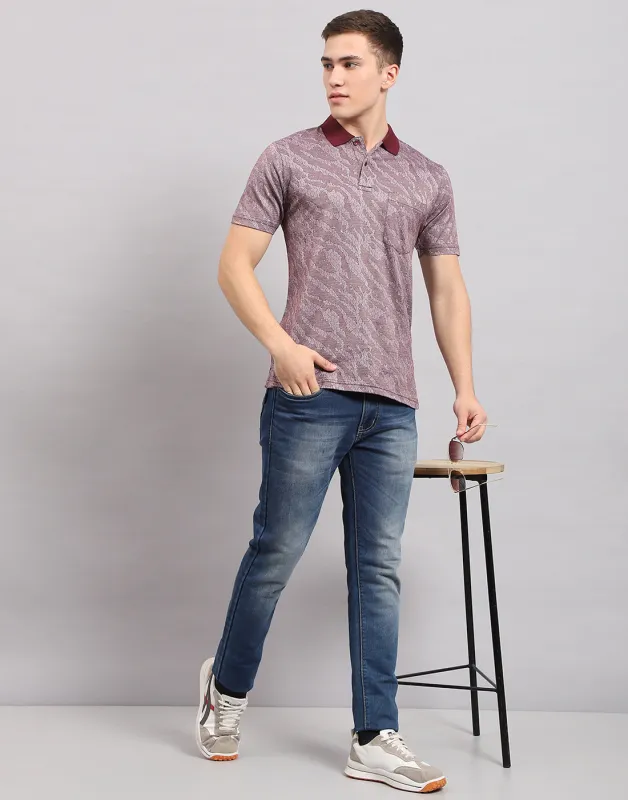 Men Maroon Stripe Polo Collar Half Sleeve T-Shirt made by Monte Carlo
