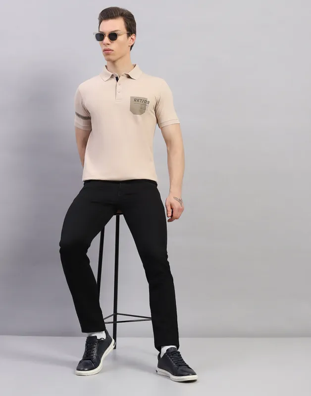 Rock.it Men Beige Solid Polo Collar Half Sleeve T-Shirt made by Monte Carlo