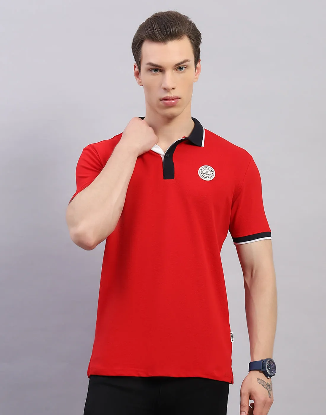 Rock.it Men Red Solid Polo Collar Half Sleeve T-Shirt sold by Monte Carlo product image thumbnail 2