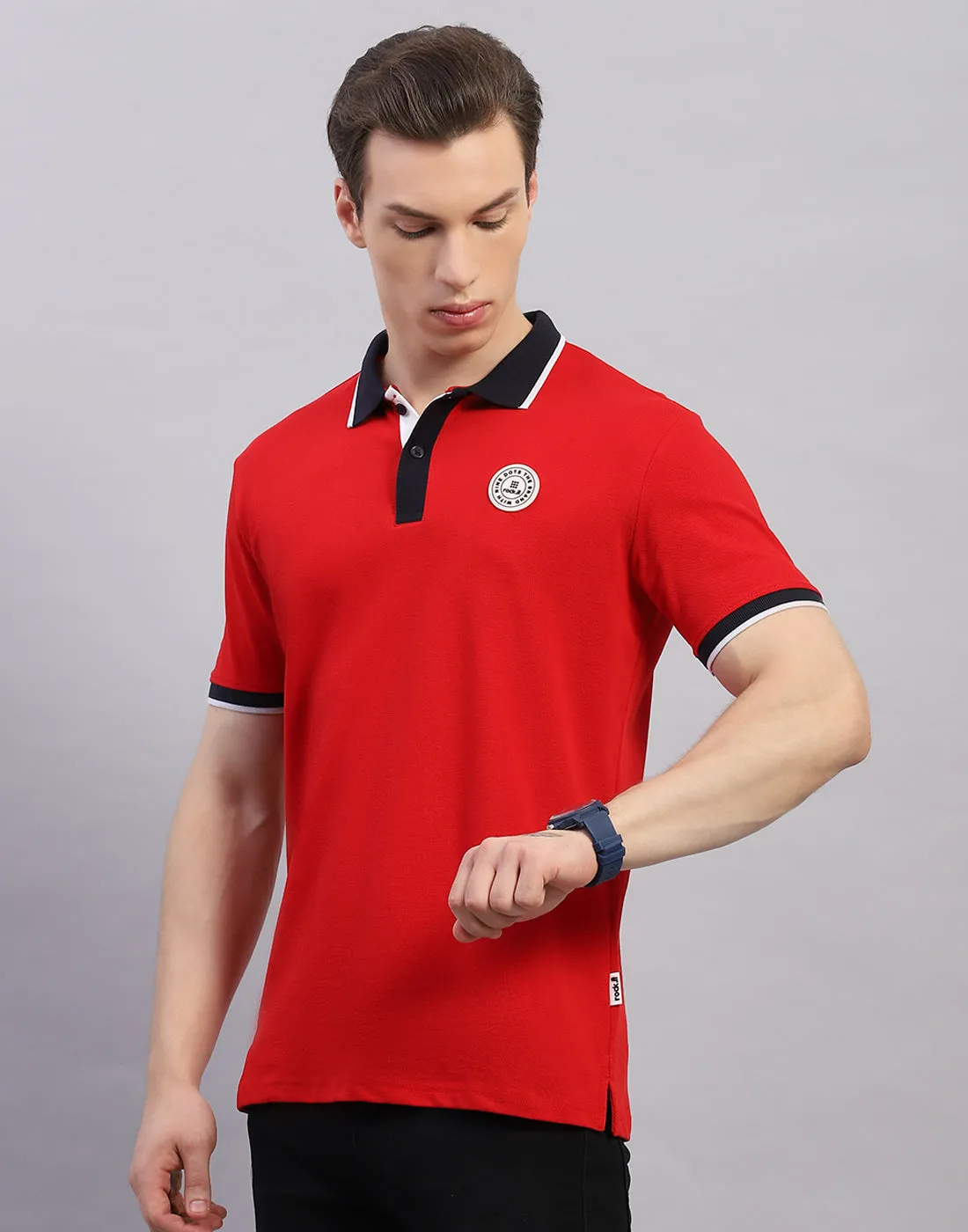 Rock.it Men Red Solid Polo Collar Half Sleeve T-Shirt sold by Monte Carlo product image thumbnail 3
