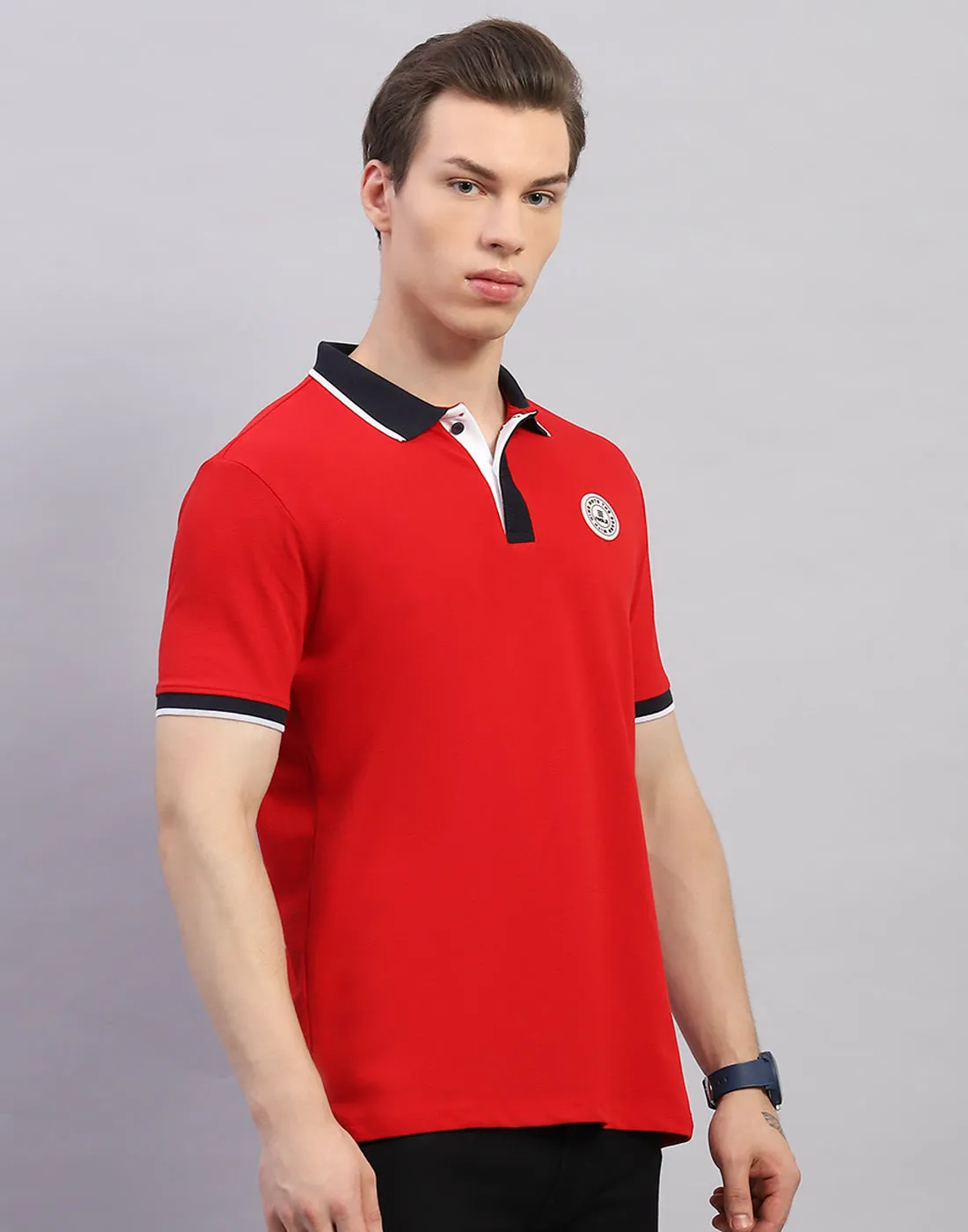 Rock.it Men Red Solid Polo Collar Half Sleeve T-Shirt sold by Monte Carlo product image thumbnail 4
