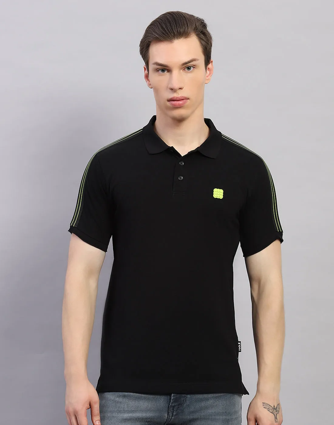 Rock.it Men Black Solid Polo Collar Half Sleeve T-Shirt sold by Monte Carlo product image thumbnail 2
