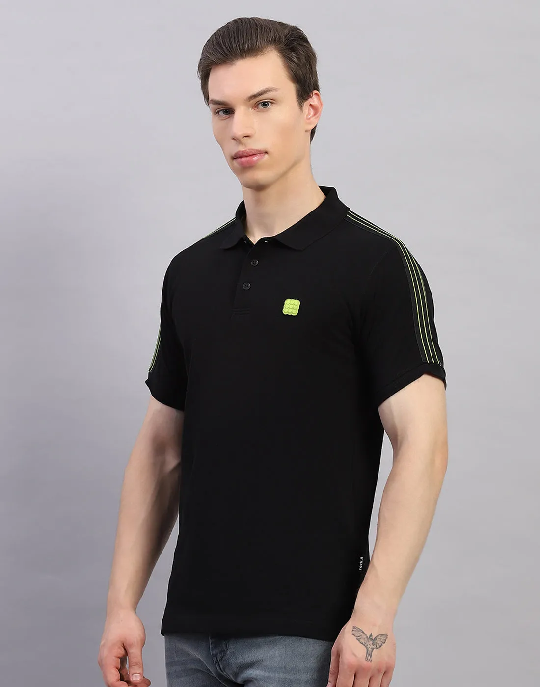 Rock.it Men Black Solid Polo Collar Half Sleeve T-Shirt sold by Monte Carlo product image thumbnail 3