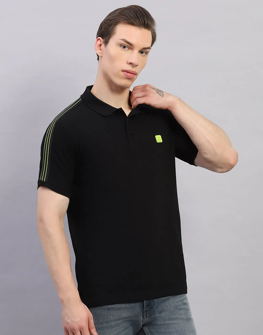 Rock.it Men Black Solid Polo Collar Half Sleeve T-Shirt sold by Monte Carlo product image thumbnail 4
