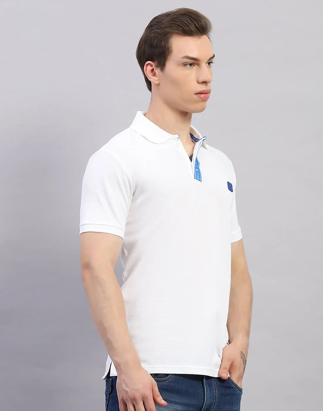 Rock.it Men White Solid Polo Collar Half Sleeve T-Shirt sold by Monte Carlo product image thumbnail 4