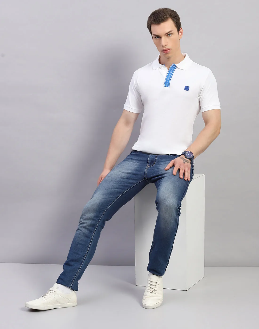 Rock.it Men White Solid Polo Collar Half Sleeve T-Shirt sold by Monte Carlo