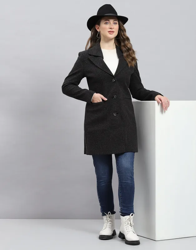 Women Grey Solid Notch Lapel Collar Full Sleeve Coat sold by Monte Carlo