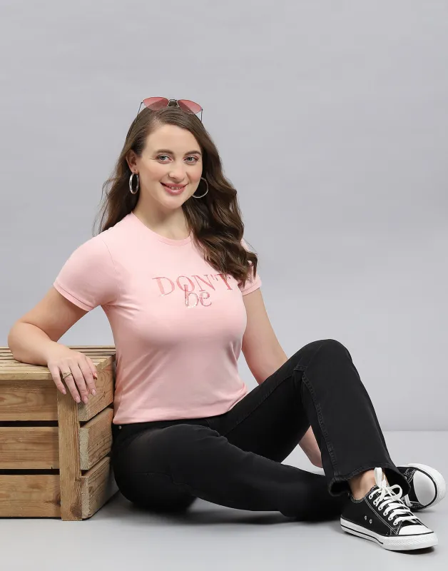 Women Pink Solid Round Neck Half Sleeve Top sold by Monte Carlo