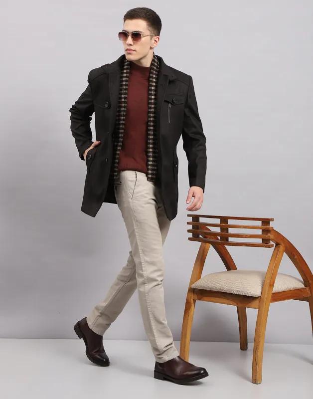 Men Black Self Design Band Collar Full Sleeve Coat sold by Monte Carlo