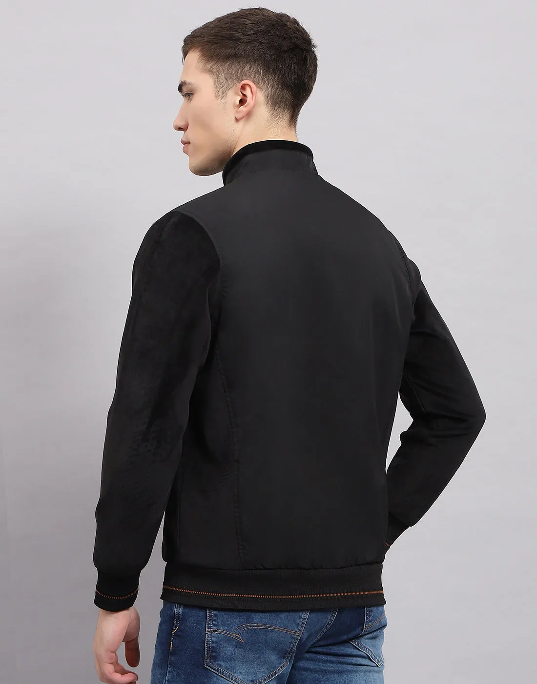 Men Black Solid Mock Neck Full Sleeve Jacket sold by Monte Carlo product image thumbnail 5