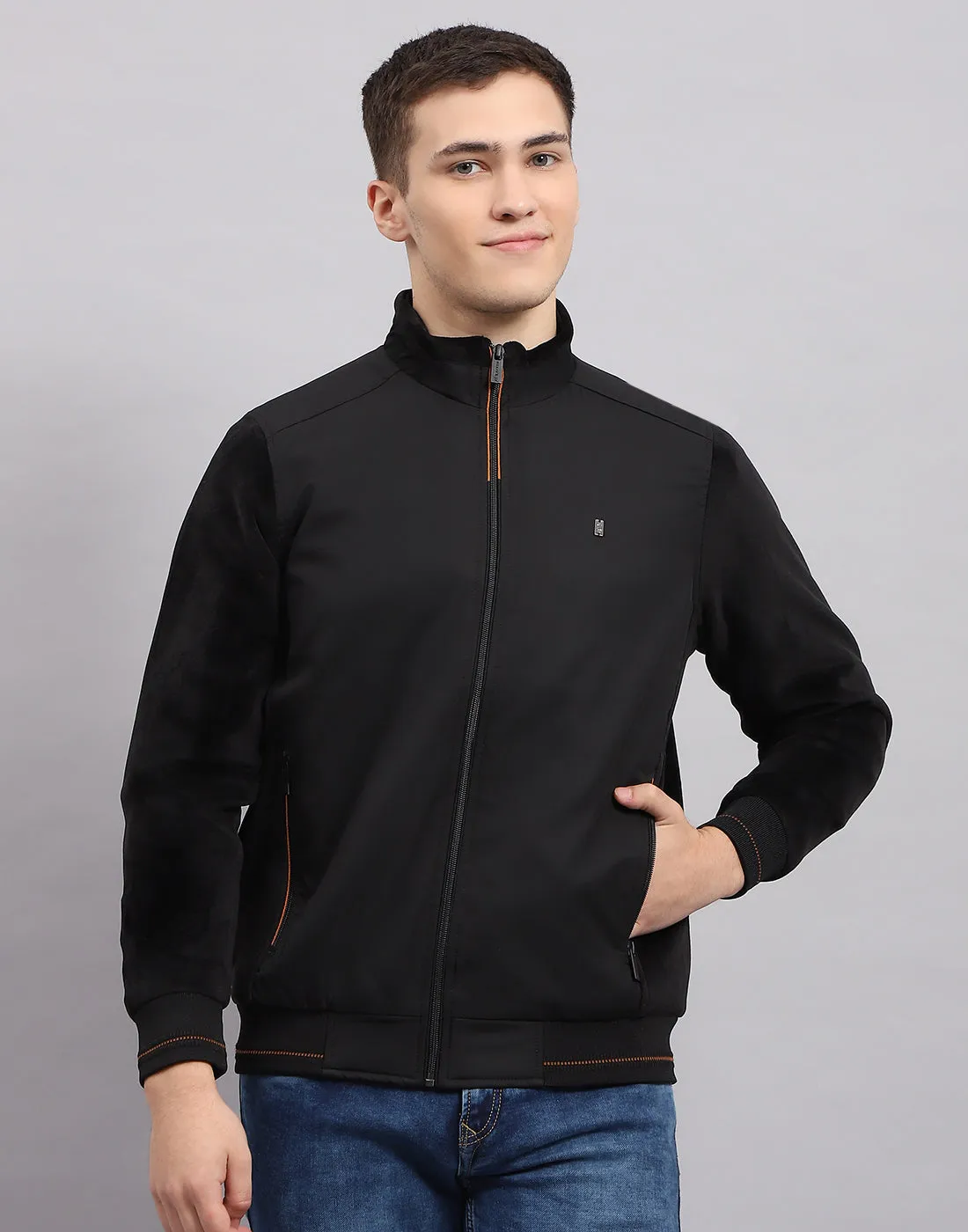 Men Black Solid Mock Neck Full Sleeve Jacket sold by Monte Carlo product image thumbnail 2