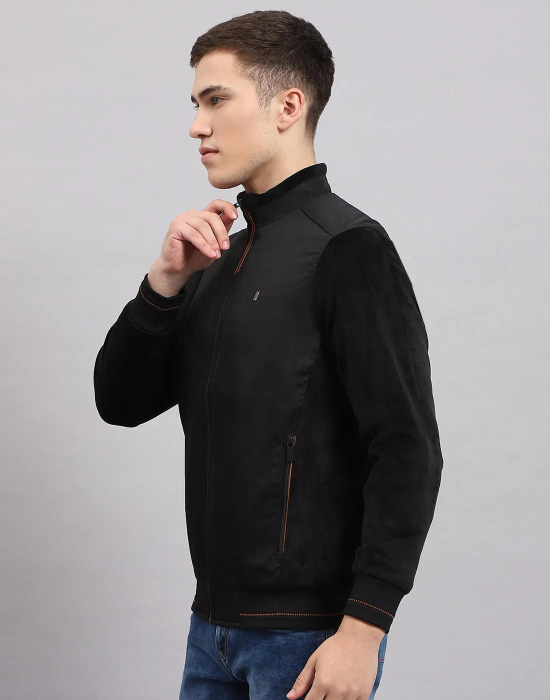 Men Black Solid Mock Neck Full Sleeve Jacket sold by Monte Carlo product image thumbnail 3