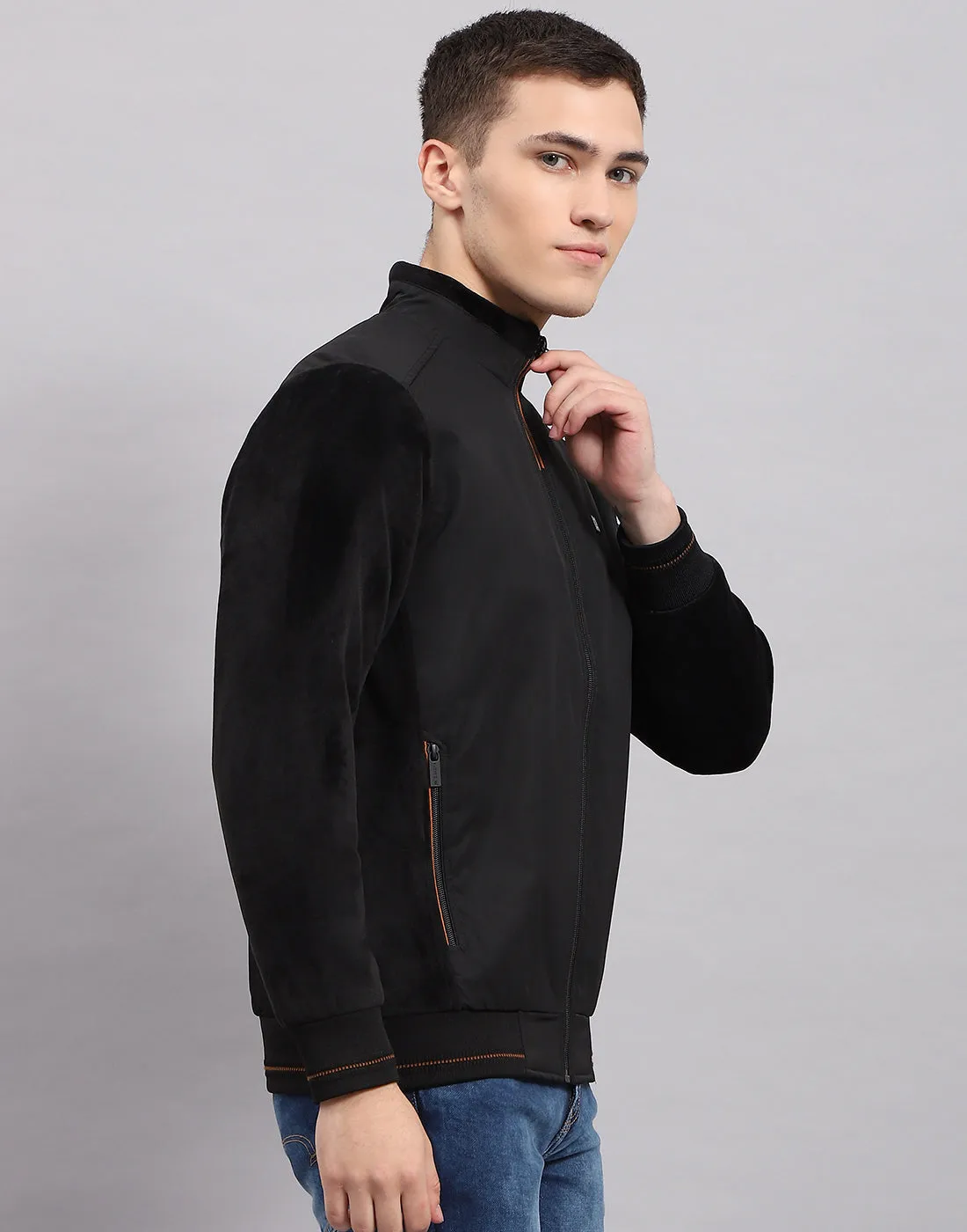 Men Black Solid Mock Neck Full Sleeve Jacket sold by Monte Carlo product image thumbnail 4